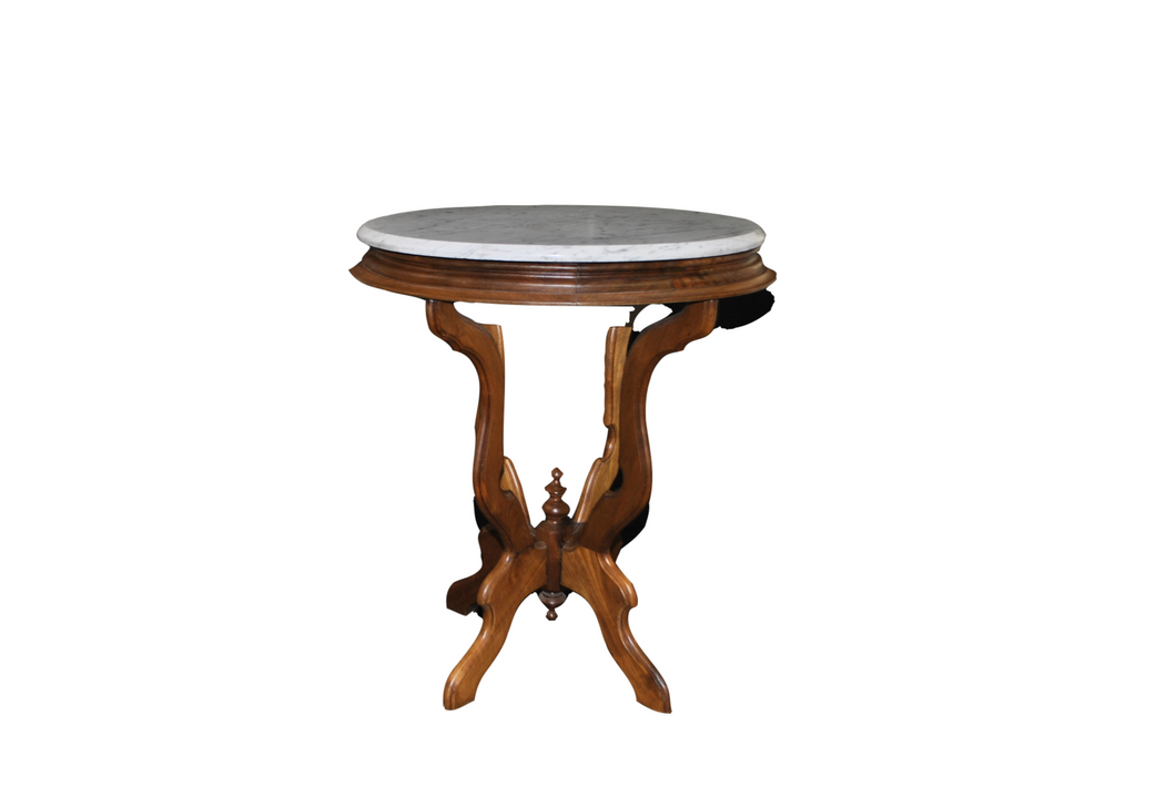 Antique Oak Marble Top Parlor Table